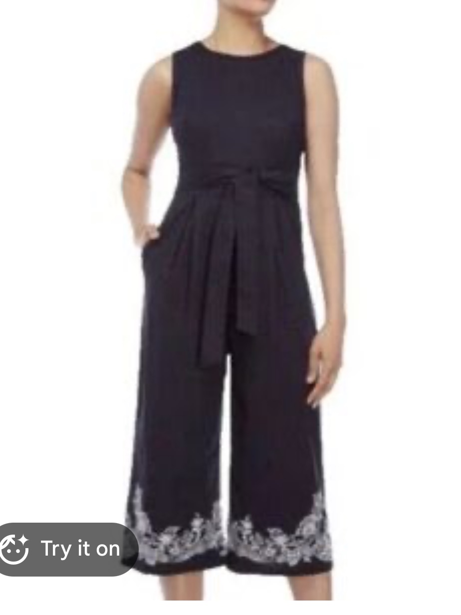 Eliza J Navy Embroidered Jumpsuit
